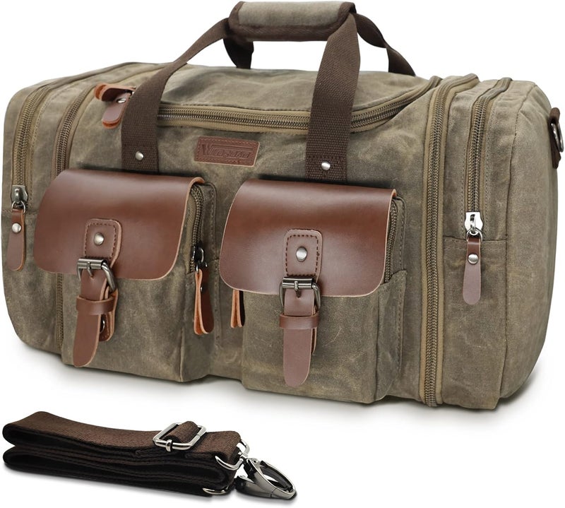 Wildroad Waxed Canvas Duffle Bag - 50L Waterproof Weekender Overnight Travel Bag - Image 1